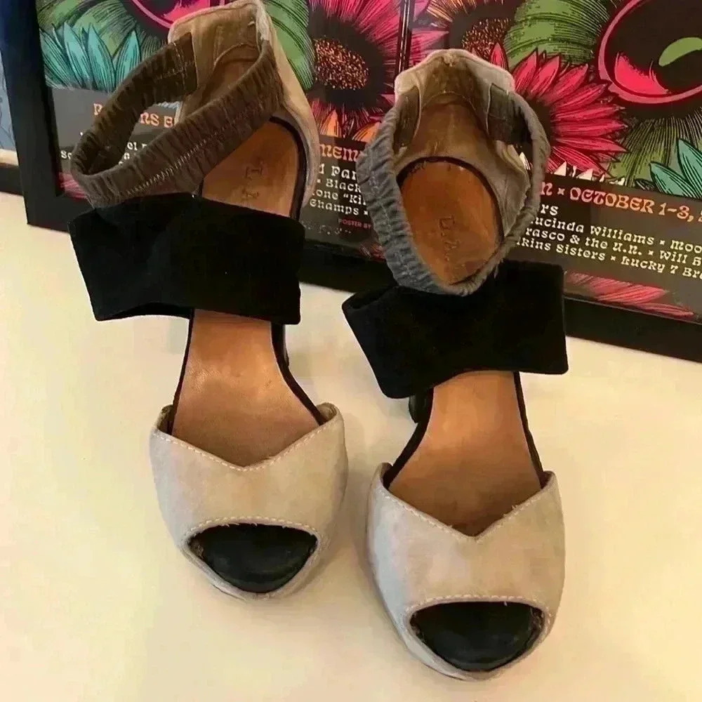 L.A.M.B. Womens Strappy Tri Colored Leather High Heels Peep Toe-Sz 8